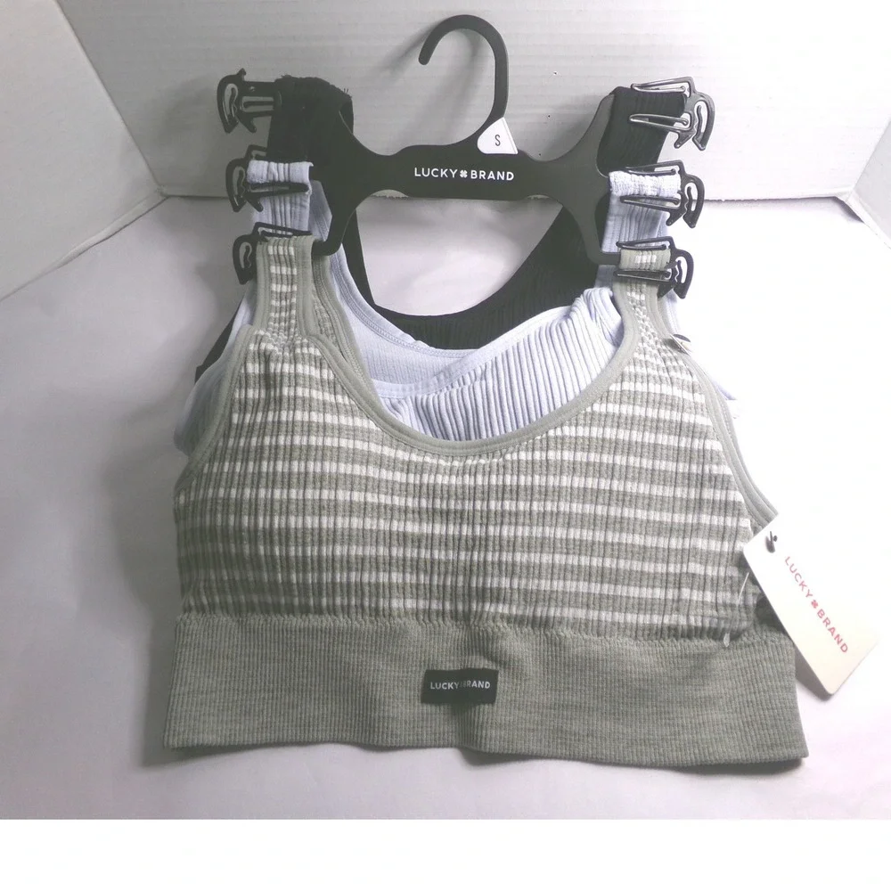 Lucky Brand SZ SMALL Ribbed Seamless Bralettes 3 Pack Wireless~Multicolor